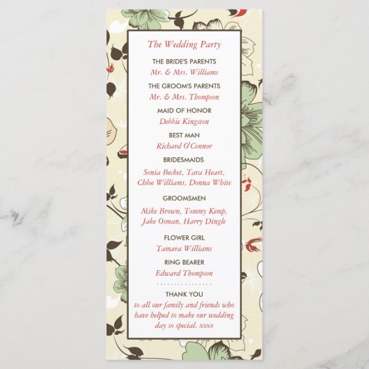 Vintag Chic Floral Wedding Programm (Rückseite)