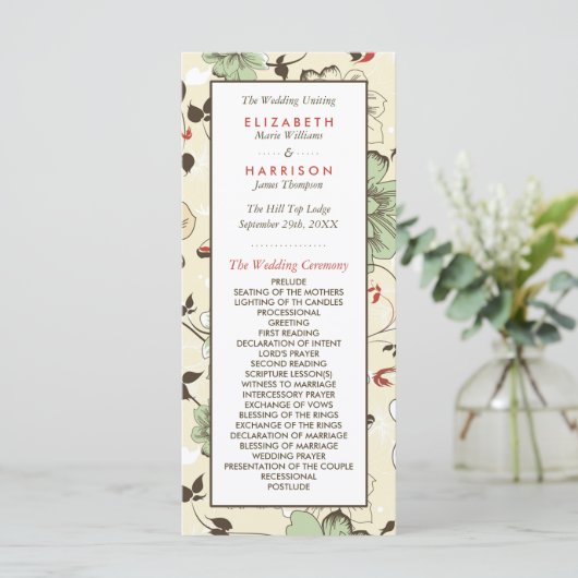 Vintag Chic Floral Wedding Programm (Stehend Vorderseite)