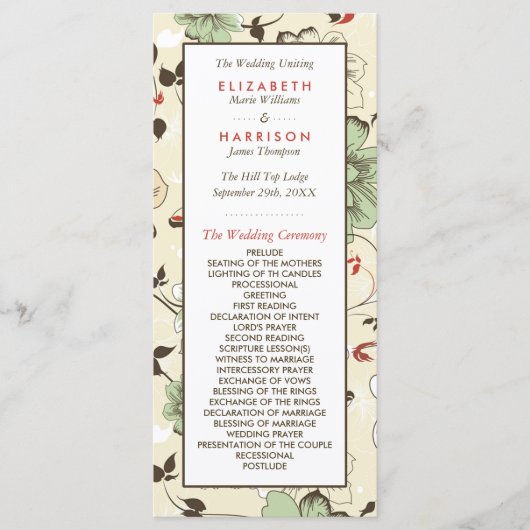 Vintag Chic Floral Wedding Programm (Vorderseite)