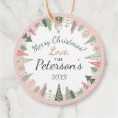 Vintag Chic Frohe Weihnachtsbaumen PINK & Green Geschenkanhänger (Vorderseite)