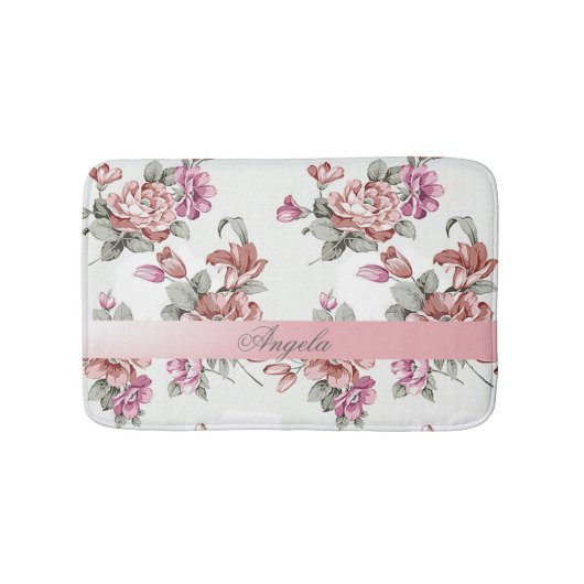 Vintag Chic Girly Blume Personalisiert Badematte (Vorderseite)