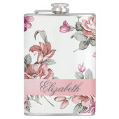 Vintag Chic Girly Blume Personalisiert Flachmann (Vorderseite)