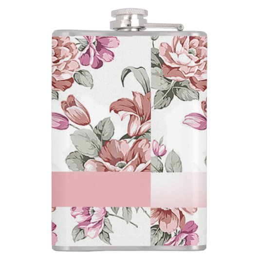 Vintag Chic Girly Blume Personalisiert Flachmann (Rückseite)