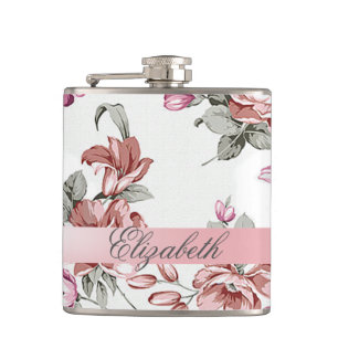 Vintag Chic Girly Blume Personalisiert Flachmann