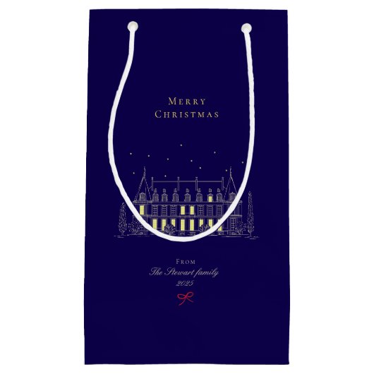 Vintag Chic Navy Blue Weihnachtsfeiertag Kleine Geschenktüte (Vorderseite)