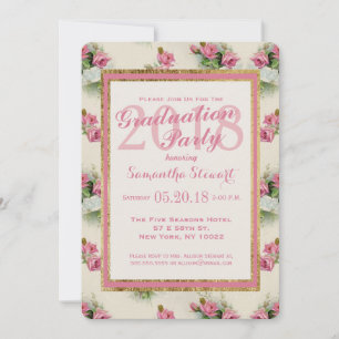 Vintag Chic Pink Floral Graduation Party - Einladu Einladung