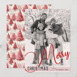 Vintag Chic Red & Pink Weihnachtsbäume Ein Foto Feiertagskarte