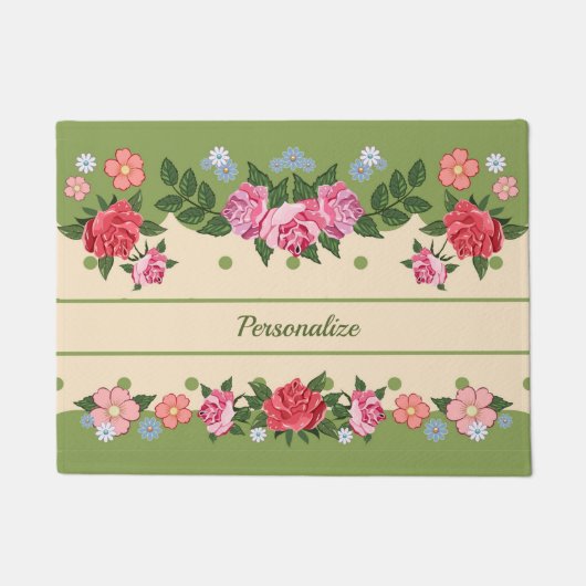 Vintag-Chic-Rose Blumengarten Grüne Folies Fußmatte (Vorderseite)