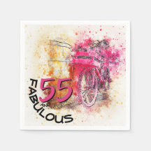 Vintag Chic Watercolor Pink Fahrrad 55. Geburtstag
