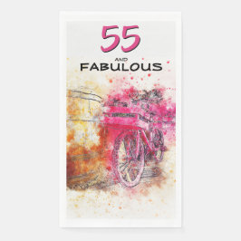 Vintag Chic Watercolor Pink Fahrrad 55. Geburtstag Serviette