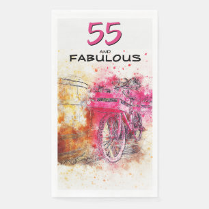 Vintag Chic Watercolor Pink Fahrrad 55. Geburtstag Serviette