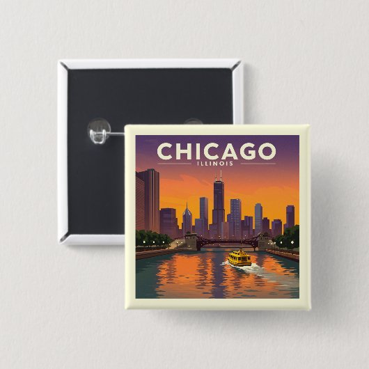 Vintag Chicago Illinois Button (Vorne & Hinten)