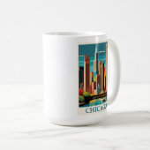 Vintag Chicago Illinois City Skyline Retro Travel Kaffeetasse (VorderseiteRechts)
