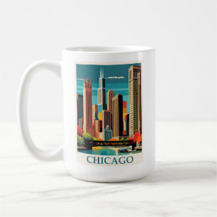 Vintag Chicago Illinois City Skyline Retro Travel Kaffeetasse