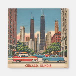 Vintag Chicago Illinois City Skyline Retro Travel Magnet