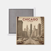 Vintag Chicago Illinois City Skyline Retro Travel Magnet (Vorderseite/Rückseite)
