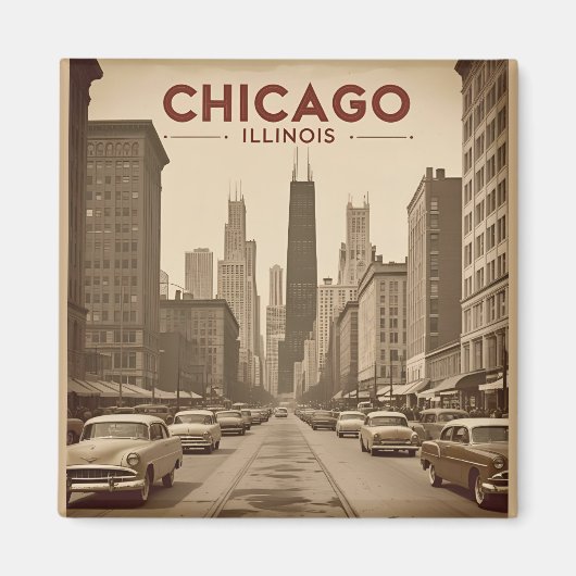 Vintag Chicago Illinois City Skyline Retro Travel Magnet (Vorne)