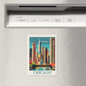 Vintag Chicago Illinois City Skyline Retro Travel Magnet (In Situ (Geschirrspüler))