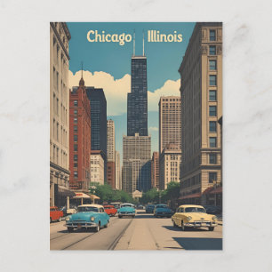 Vintag Chicago Illinois City Skyline Retro Travel Postkarte