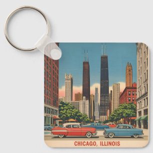 Vintag Chicago Illinois City Skyline Retro Travel Schlüsselanhänger