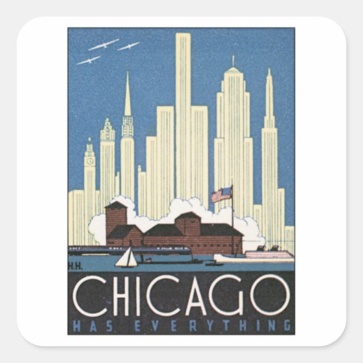 Vintag Chicago Illinois Quadratischer Aufkleber (Vorderseite)