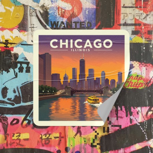 Vintag Chicago Illinois Quadratischer Aufkleber