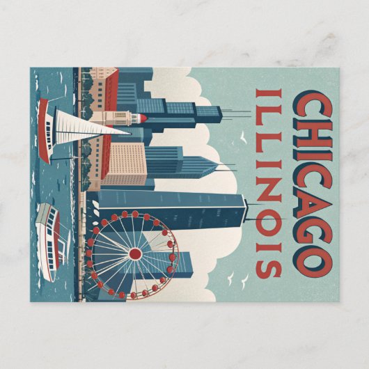Vintag Chicago Illinois Skyline Postkarte (Vorderseite)