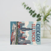 Vintag Chicago Illinois Skyline Postkarte (Stehend Vorderseite)