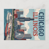 Vintag Chicago Illinois Skyline Postkarte (Vorderseite)
