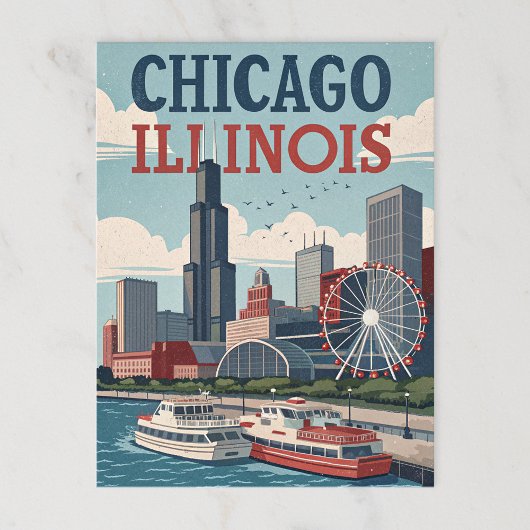 Vintag Chicago Illinois Skyline Postkarte