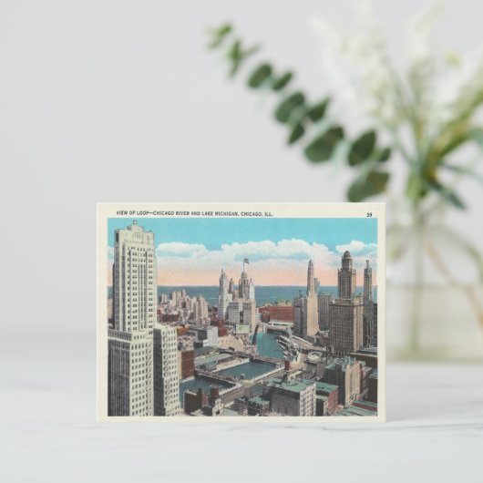 Vintag Chicago Loop Skyline Postkarte (Stehend Vorderseite)