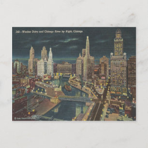 Vintag Chicago Night Skyline Postkarte