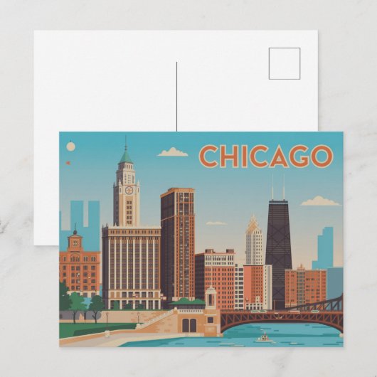 Vintag Chicago Postkarte (Vorne/Hinten)
