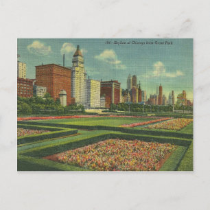Vintag Chicago Skyline Grant Park Illinois Postkarte
