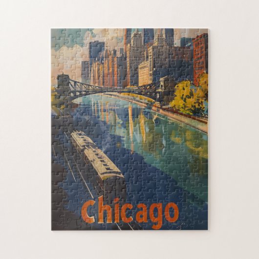 Vintag Chicago Travel Poster Puzzle (Vertikal)