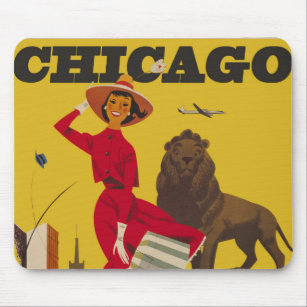 Vintag Chicago USA Air Travel Advertisement Mousepad