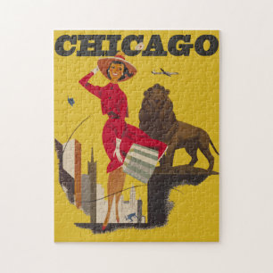 Vintag Chicago USA Air Travel Advertisement Puzzle