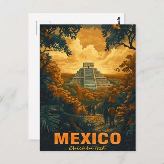 Vintag Chichen Itza, Mexiko Postkarte (Vorne/Hinten)