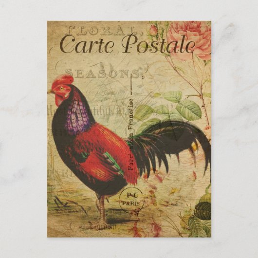 Vintag Chicken Hen Rooster - Französisch Postkarte (Vorderseite)