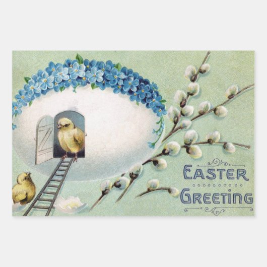 Vintag Chicks Ostergruss Geschenkpapier Set (Vorderseite)