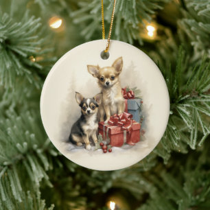 Vintag Chihuahua Weihnachten Keramik Ornament