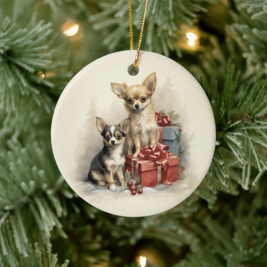 Vintag Chihuahua Weihnachten Keramik Ornament (Baum)