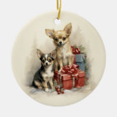 Vintag Chihuahua Weihnachten Keramik Ornament (Vorne)