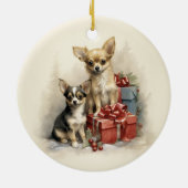Vintag Chihuahua Weihnachten Keramik Ornament (Hinten)