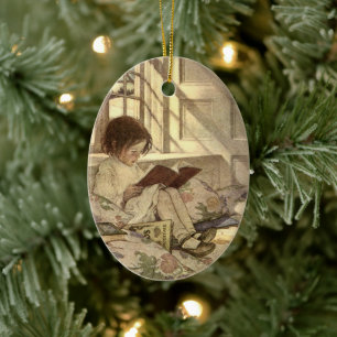 Vintag Child Reading a Book, Jessie Willcox Smith Keramik Ornament