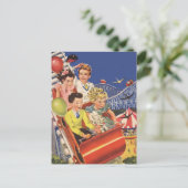 Vintag Children Balloons Dog Roller Untersetzer Ri Postkarte (Stehend Vorderseite)