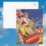 Vintag Children Balloons Dog Roller Untersetzer Ri Postkarte<br><div class="desc">Vintages Bild von Kindern mit Jungs und Mädchen auf einem Roller-Untersetzer,  die Spaß im Vergnügungspark haben. Die Kinder lächeln mit Ballons und sogar der Haustierhund der Familie genießt die Fahrt!</div>