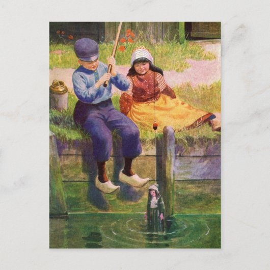 Vintag Children Gone Fishin' Postkarte (Vorderseite)