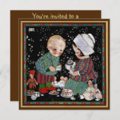 Vintag Children Tee Party Geburtstagsparty Einladung (Vorne/Hinten)