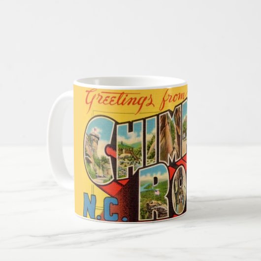 Vintag Chimney Rock NC Postkarte Kaffeetasse (Vorderseite Links)